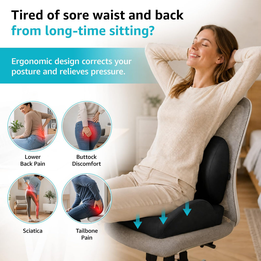 BRO Ergonomic Memory Foam Coccyx Cushion and Lumbar Support Cushion - image 5