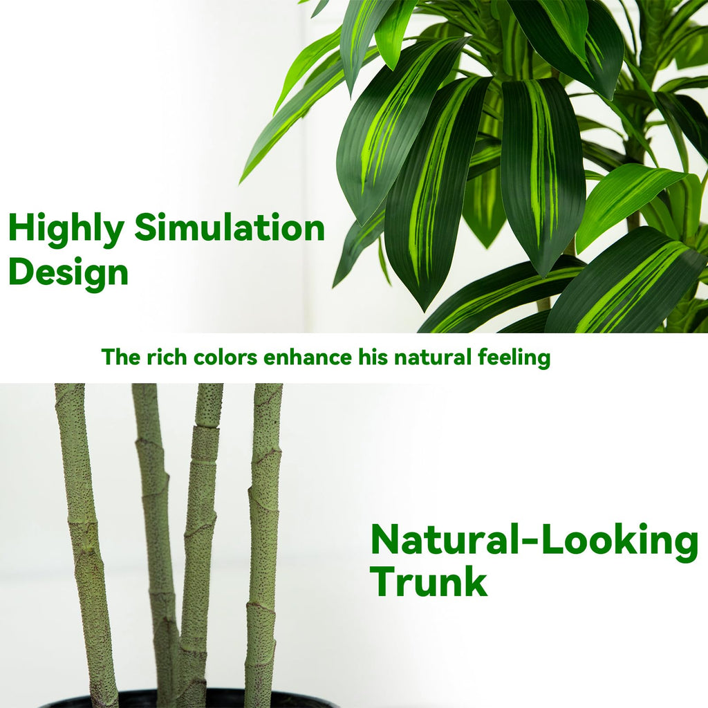Jolof Store 5FT Artificial Dracaena Tree with White Tall Planter