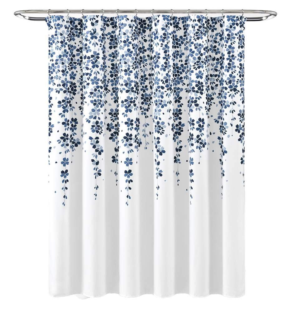 Lush Decor Weeping Flower Shower Curtain – Floral Fabric, Navy/Blue, 72x72