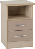 Seconique Nevada 2 Drawer Bedside Table | Oyster Gloss & Light Oak