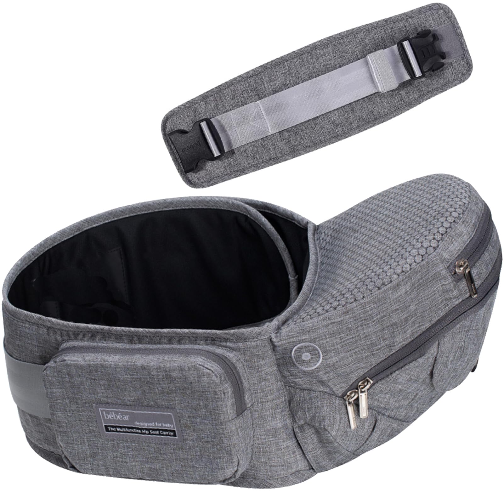 Bebamour 3-in-1 Baby Carrier with Hip Seat and Waist Extender – Grey