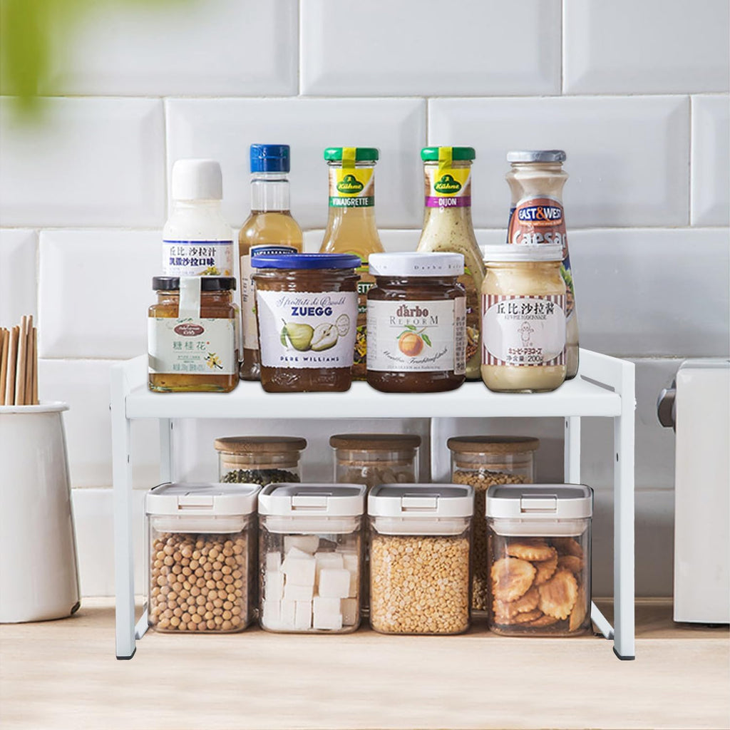 Goodsnetic Expandable Kitchen Cabinet Shelf | 2-Pack Heavy Duty Metal Riser