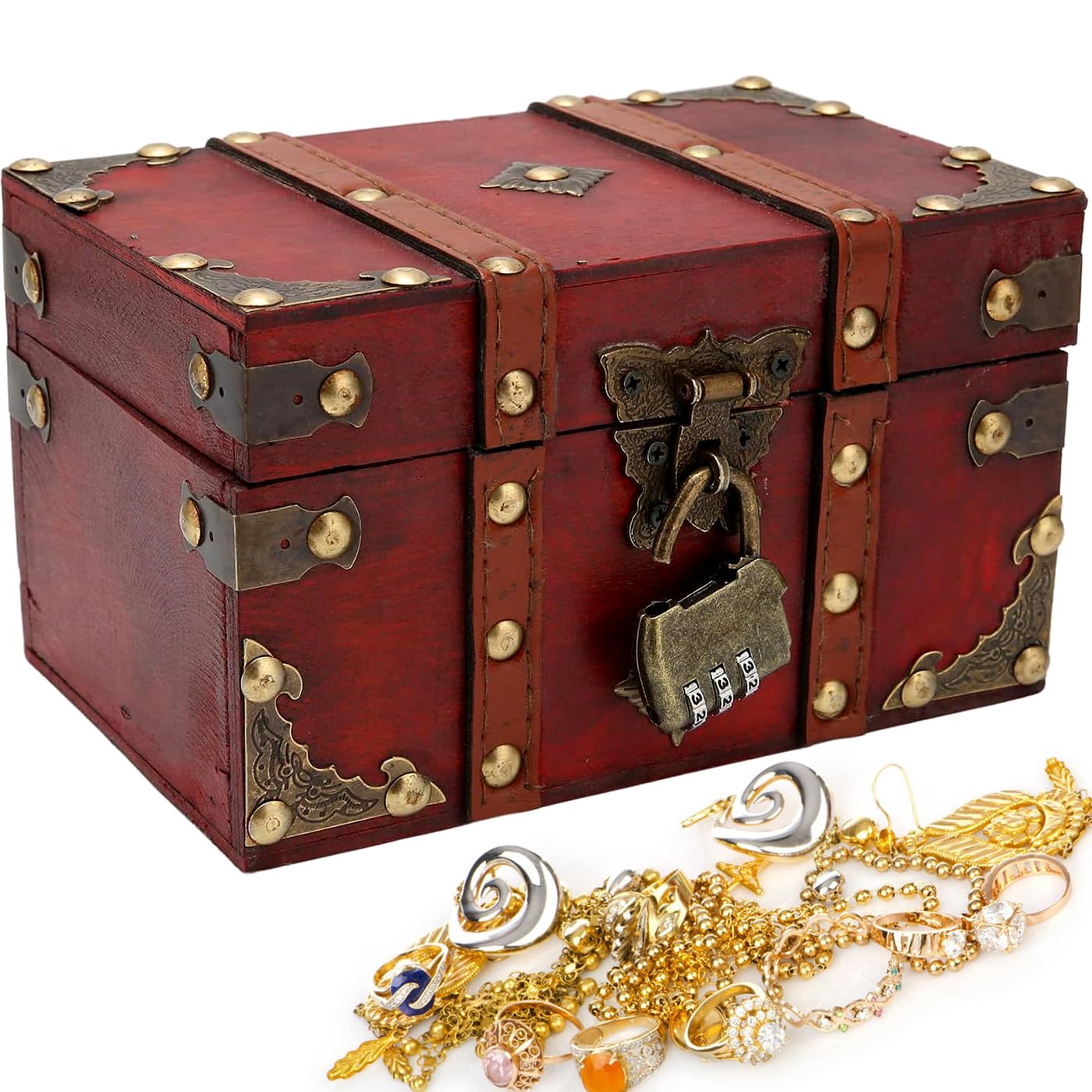 AOTOPYU Vintage Wooden Treasure Chest – Lockable Pirate Gift Box (Small)