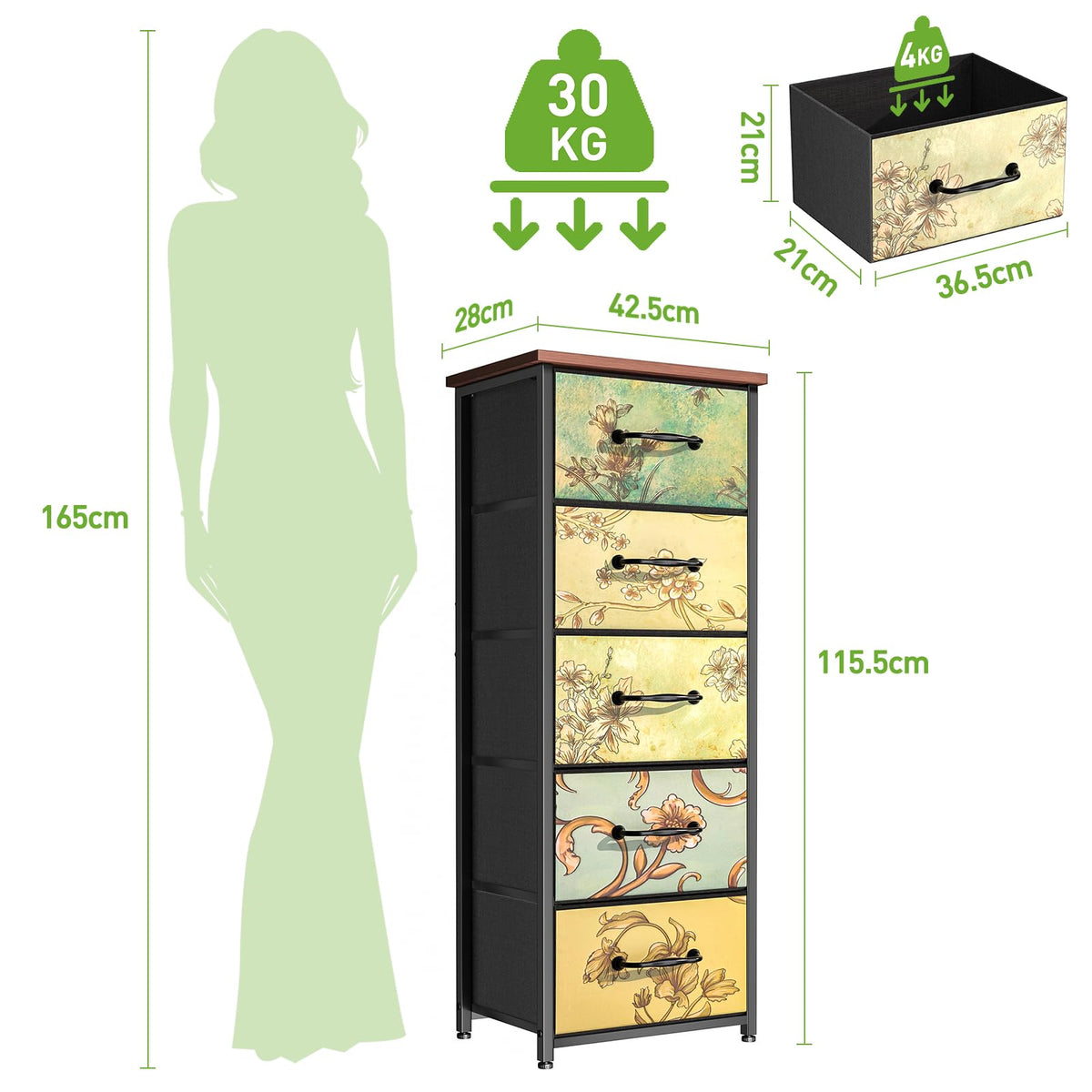 LNZHAO 5 Drawer Tall Chest of Drawers Bedroom - image 3
