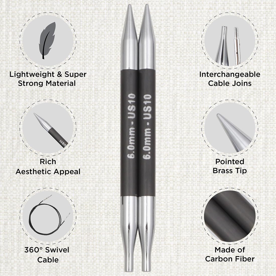 KnitPro Karbonz Deluxe Interchangeable Carbon Fiber Knitting Needle Set