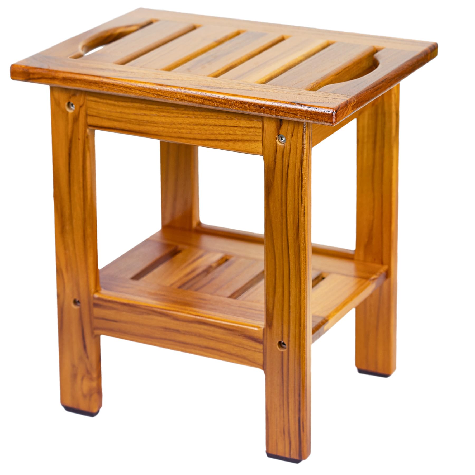 Utoplike Teak Shower Bench – 2-Tier Compact Wooden Stool with Shelf