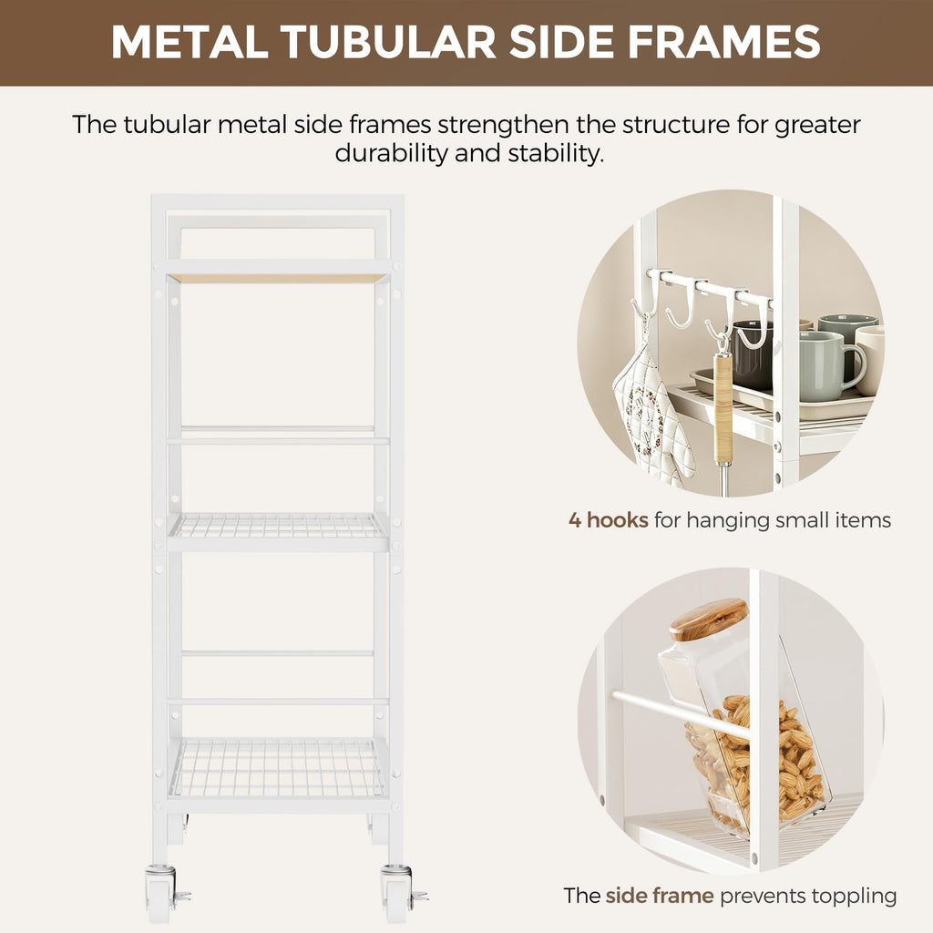 3-Tier kitchen trolley,Oak Wood Top,60W×30Dcm,4 Hooks, Adjustable Shelves - image 4