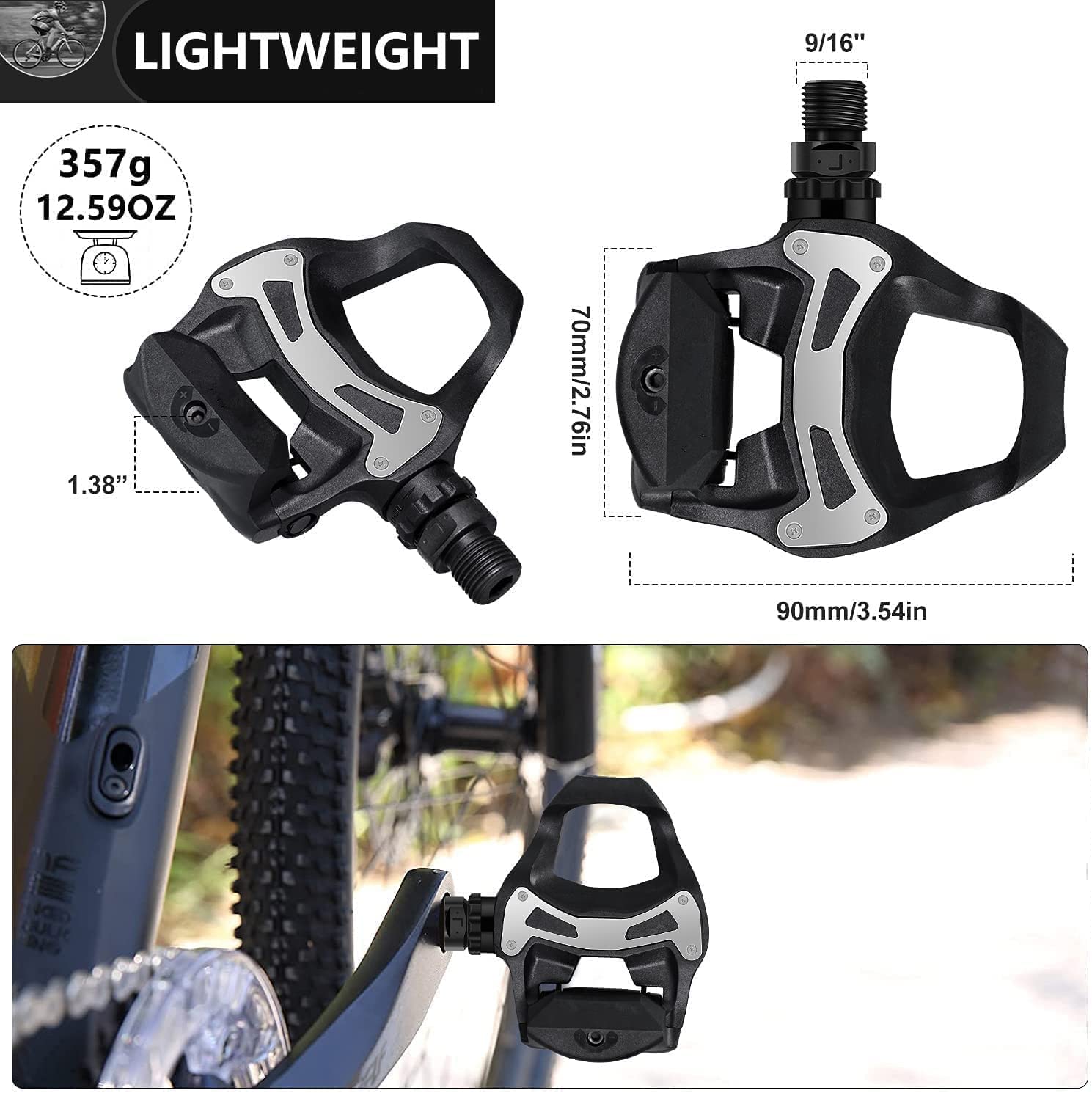 Jolof Store Road Bike Pedals | SPD-SL Compatible Wide Platform Cleat Set