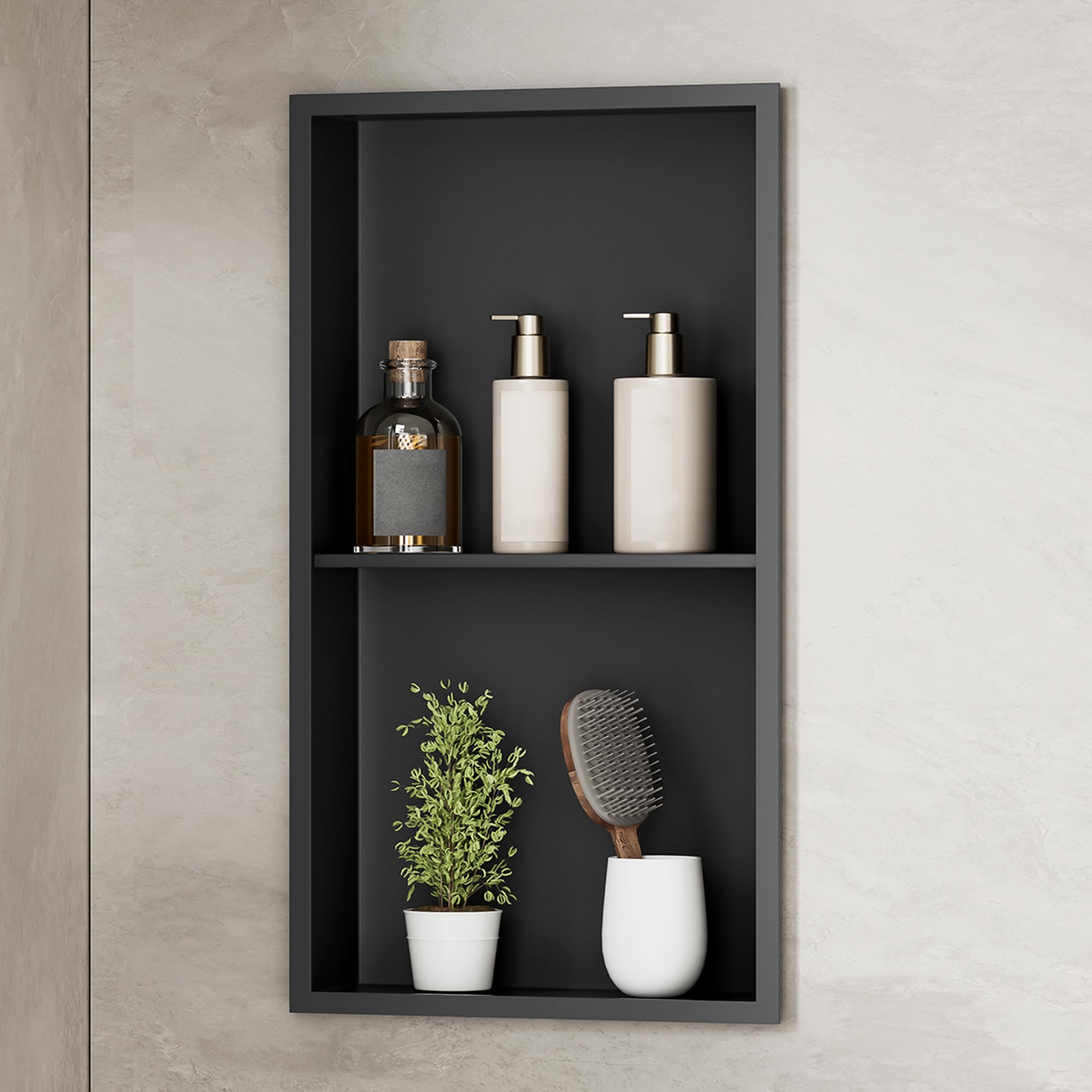 Black Double Shower Niche | 12x24 Stainless Steel Wall Insert
