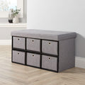 Jolof Store Folding Storage Ottoman | 6 Drawer Fabric Chest - Grey, 76cm