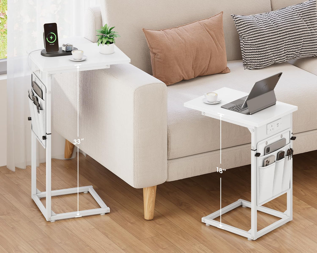 Vagusicc C-Shaped Side Table with Charging Station, Height Adjustable Sofa Side Table, Bedside Table, End Table for Small Spaces - image 2