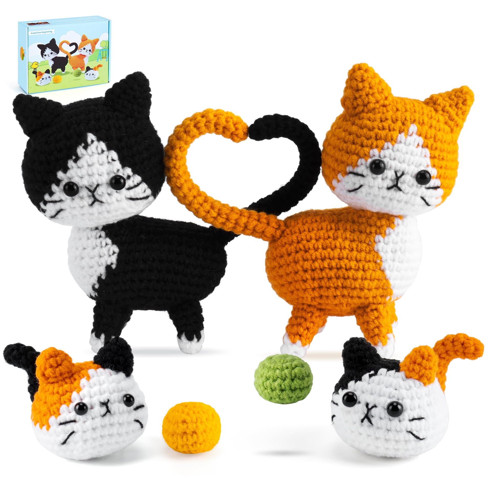 Jolof Store Cat Crochet Kit for Beginners - DIY Animal Starter Set with Videos
