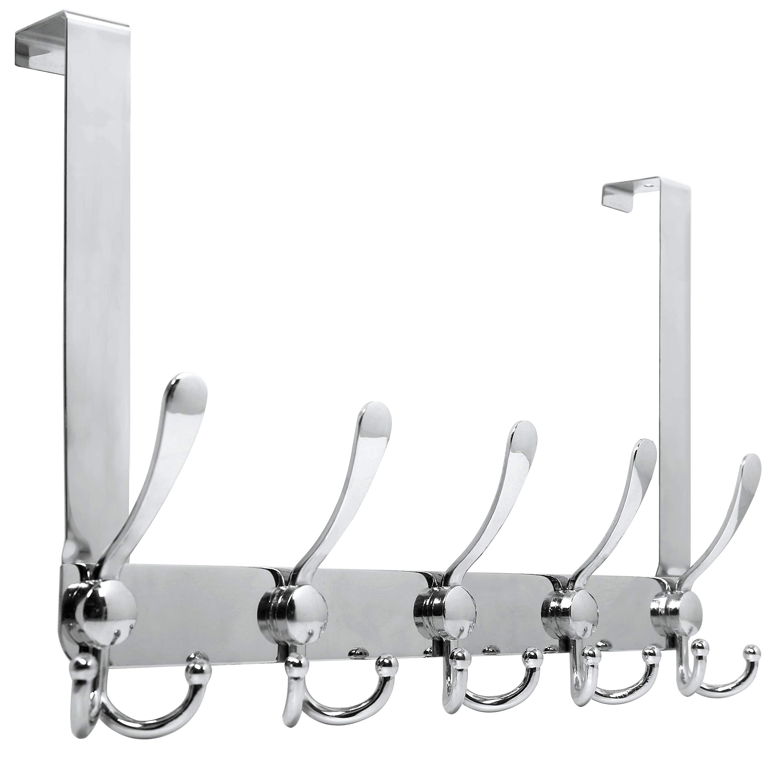 WEBI Over The Door Hook Rack – 5 Tri Hooks Metal Towel Hanger, Silver