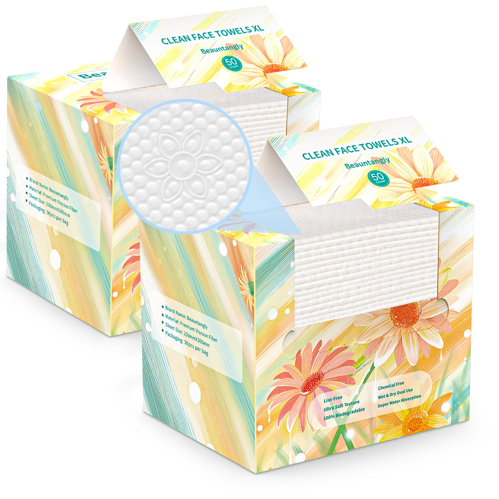 Beauntangly Disposable Face Towels XL – Thick Lint-Free Cotton Dry Wipes