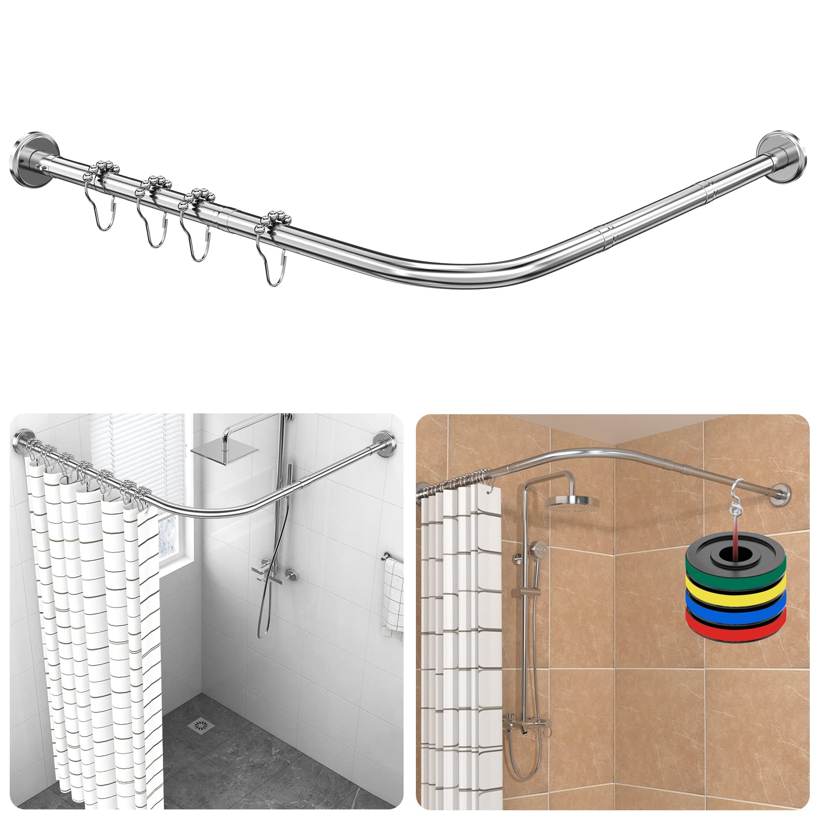 L-Shaped Shower Curtain Rod – Adjustable Stainless Steel