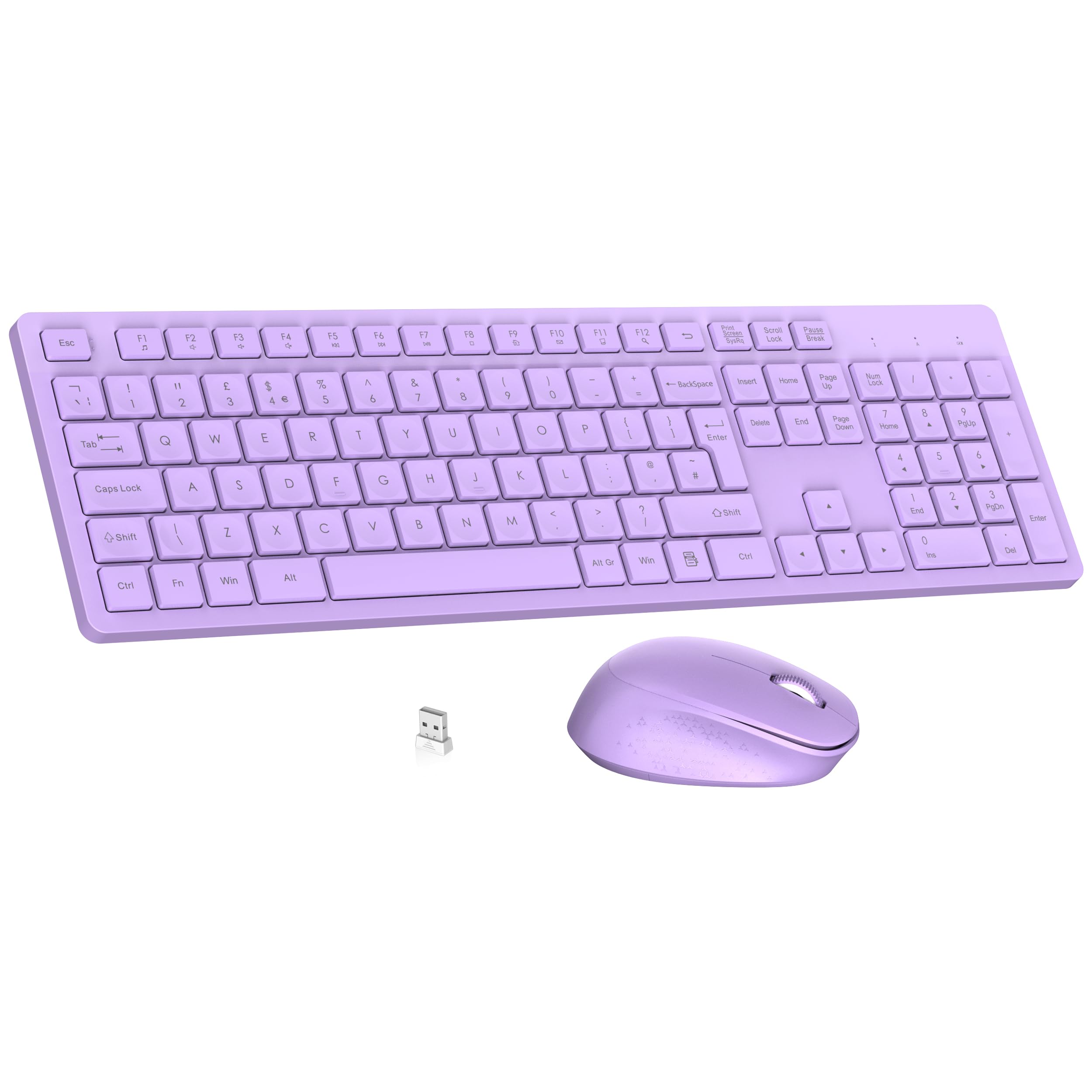 LeadsaiL Wireless Keyboard and Mouse Set | Full Size UK Layout - Purple