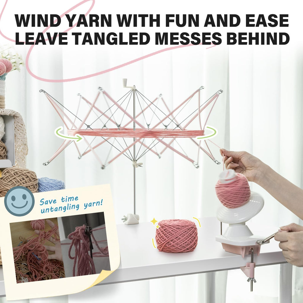 INMAKER Yarn Winder and Swift Combo | Pink ABS Plastic Crochet Tool