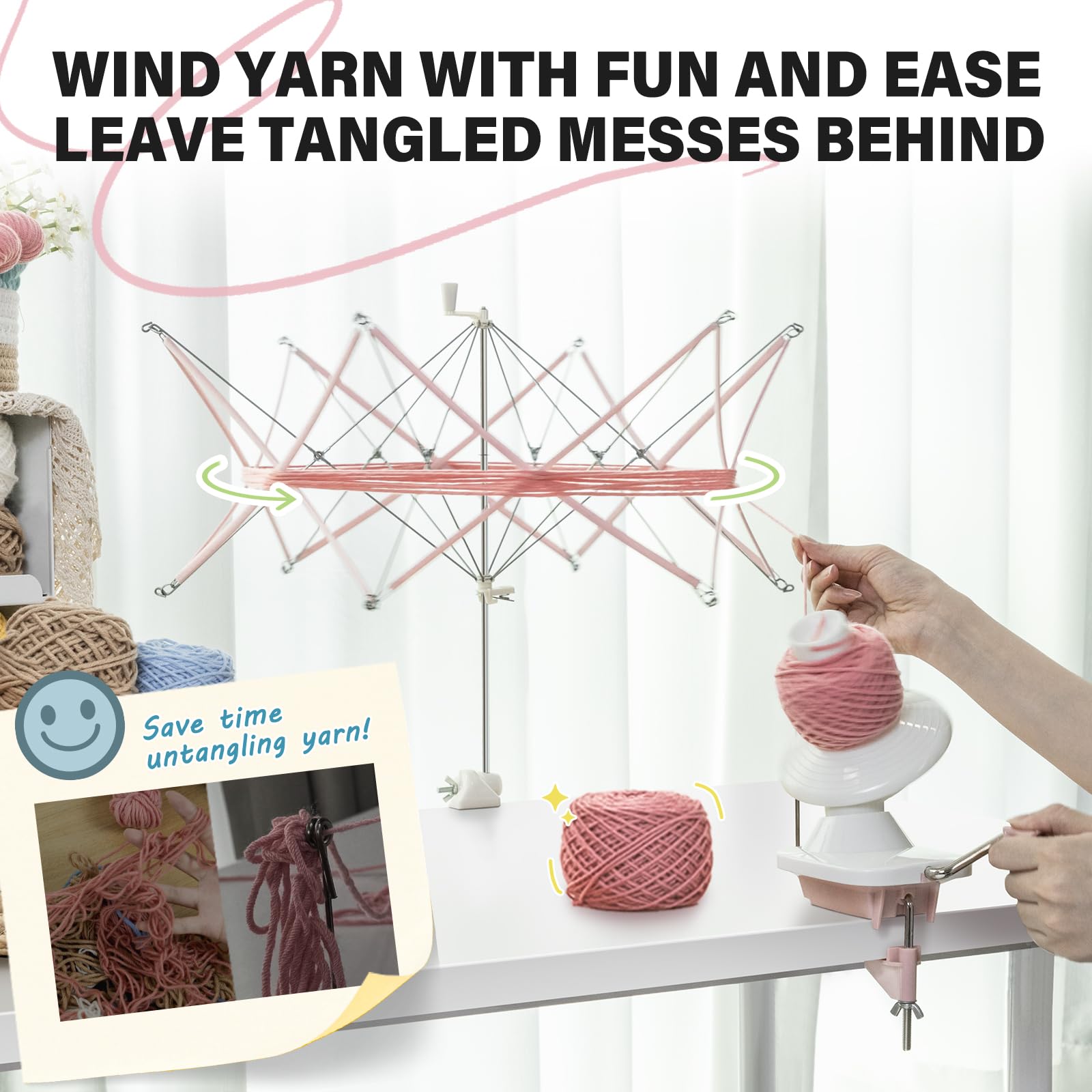 INMAKER Yarn Winder and Swift Combo | Pink ABS Plastic Crochet Tool