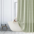 Sage Green Boho Shower Curtain – Heavy Duty Linen with Tassels