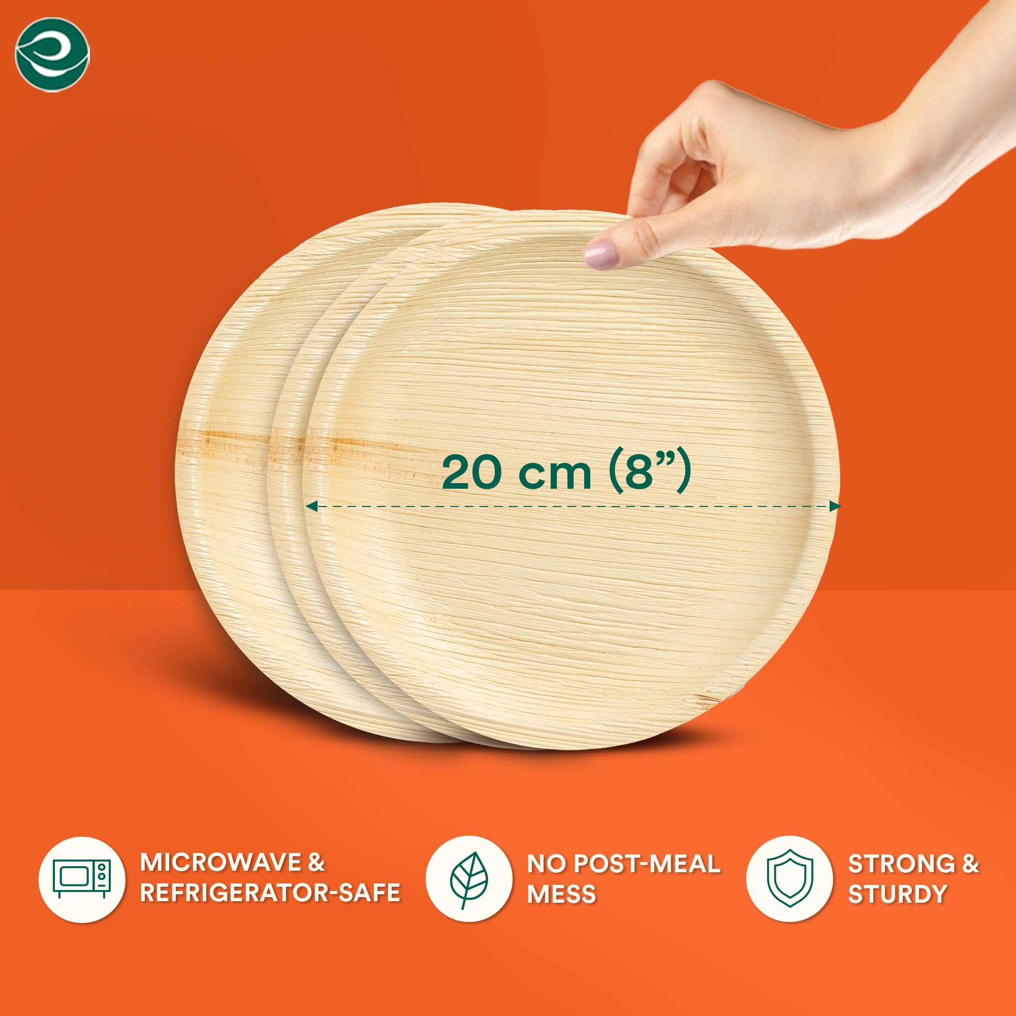 Eco Soul 100-Pack Palm Leaf Plates – 8 Inch Round Compostable Tableware