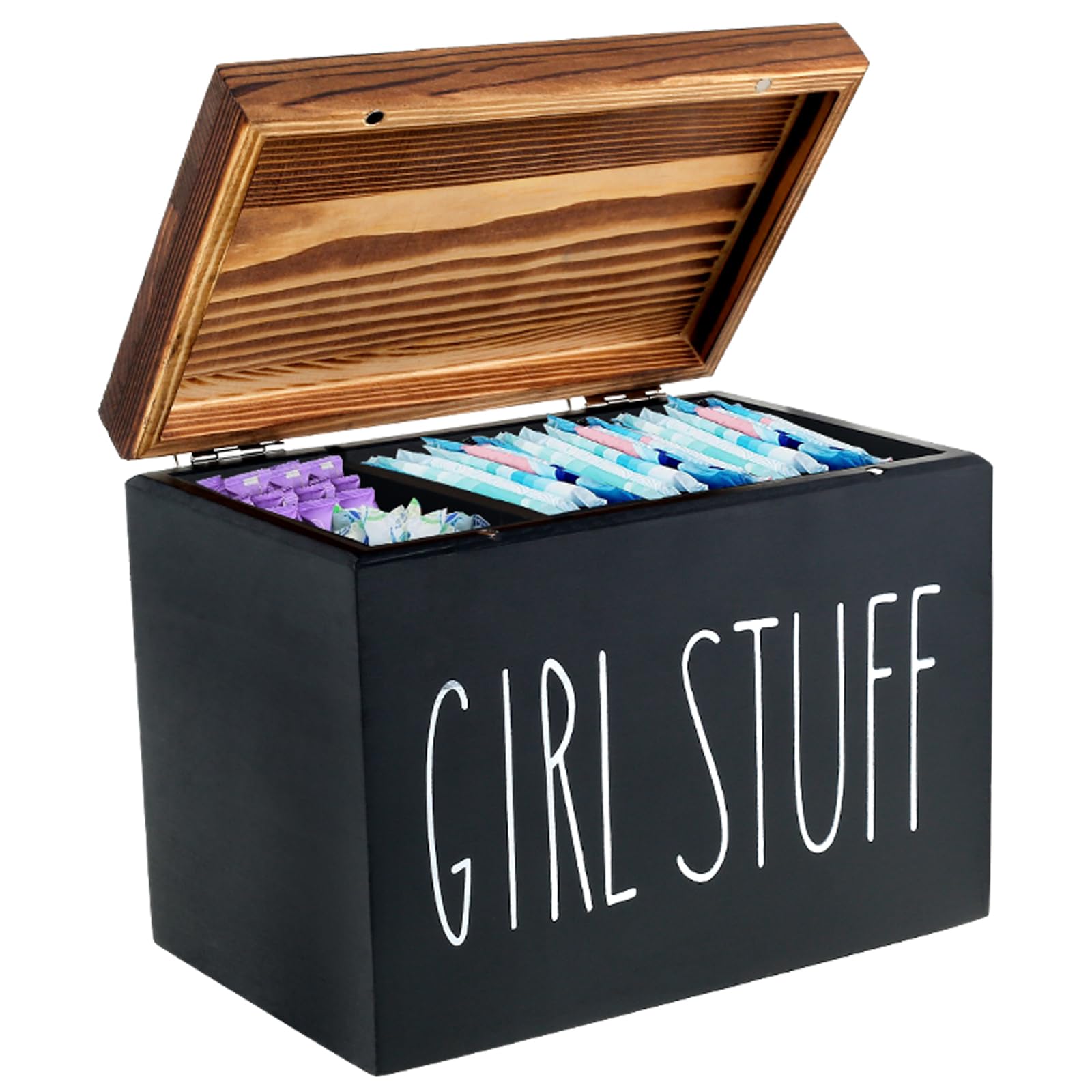 Jolof Store Wooden Tampon Holder | 2-Compartment Period Storage Box with Lid