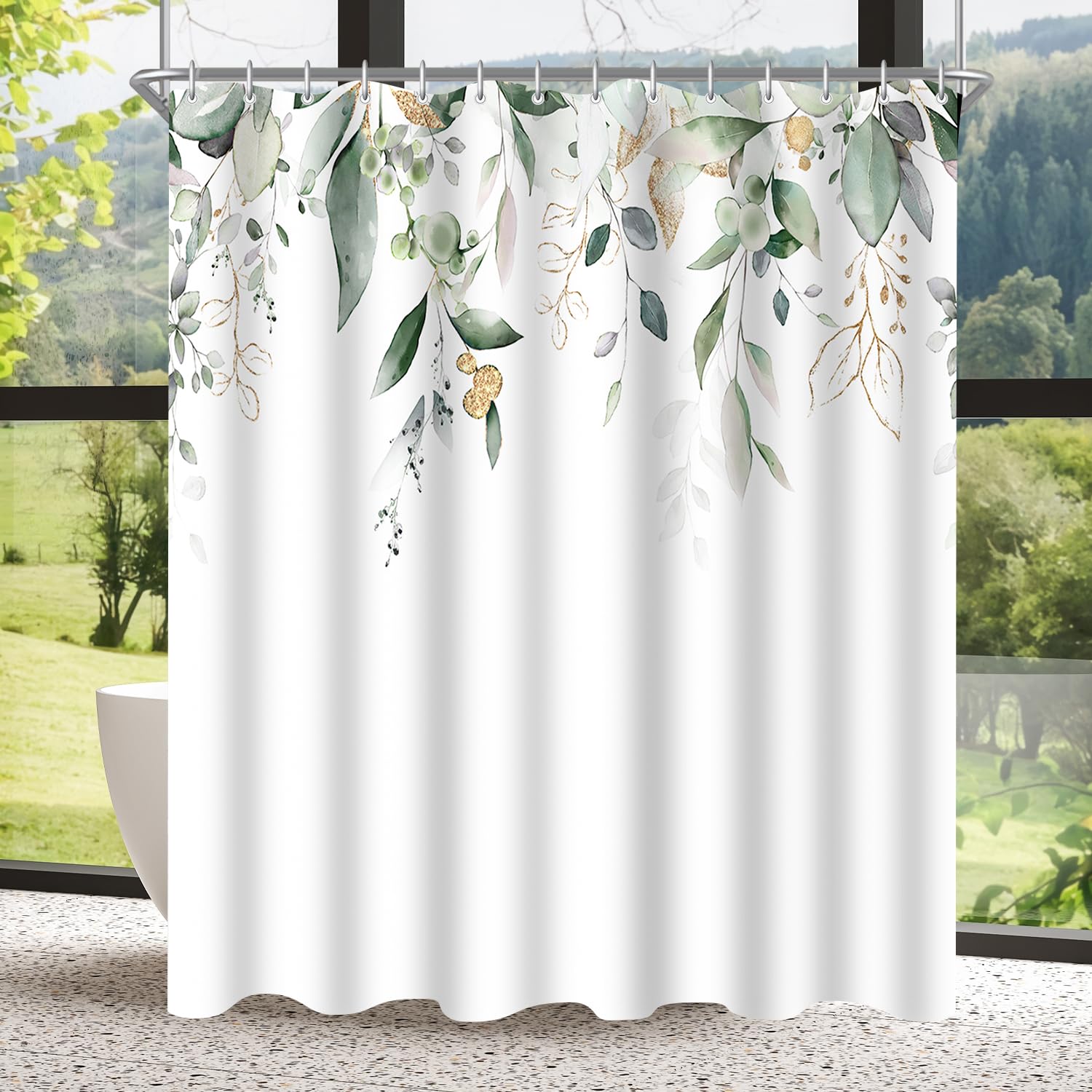 Lerores Golden Leaves Shower Curtain – Anti-Mould Polyester, 100x200cm
