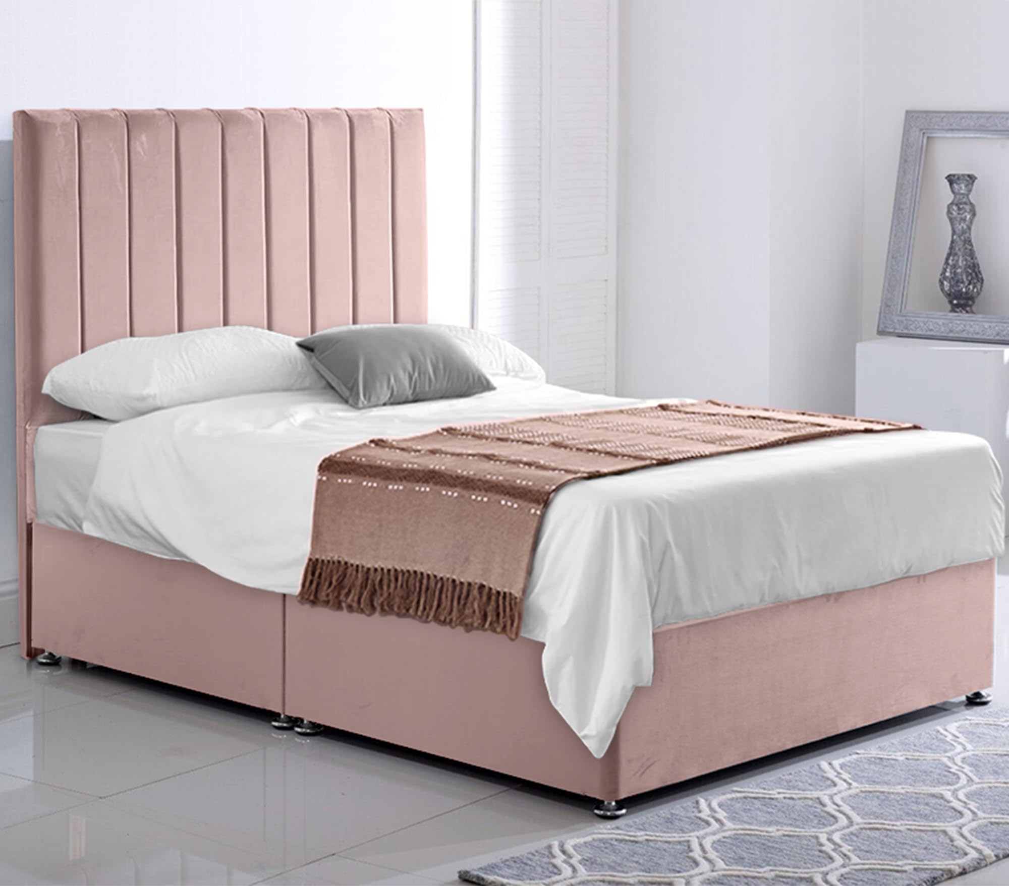 ComfoRest 3FT Single Divan Bed with Mattress | Pink Plush Velvet