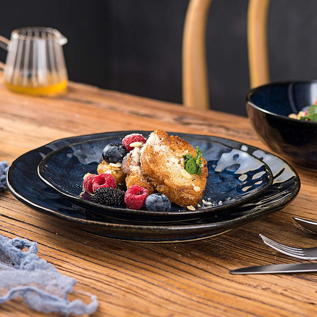 Vicrays Porcelain Dessert Plates – 8 Inch Round Salad Plate Set of 6, Starry Blue