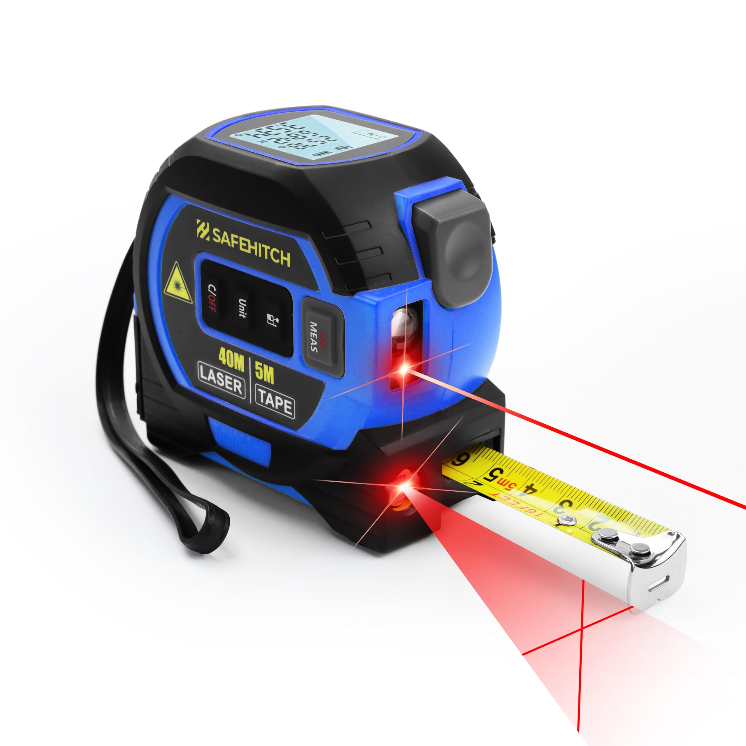 SAFEHITCH 3-in-1 Laser Distance Meter | 40M Digital Tape Measure – Blue