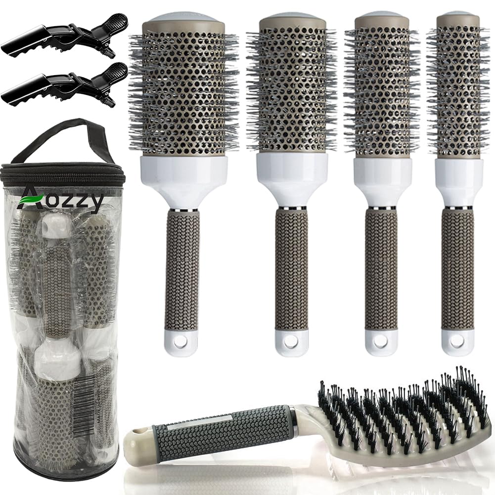 Aozzy 5-Piece Ionic Round Hair Brush Set for Blow Drying and Styling