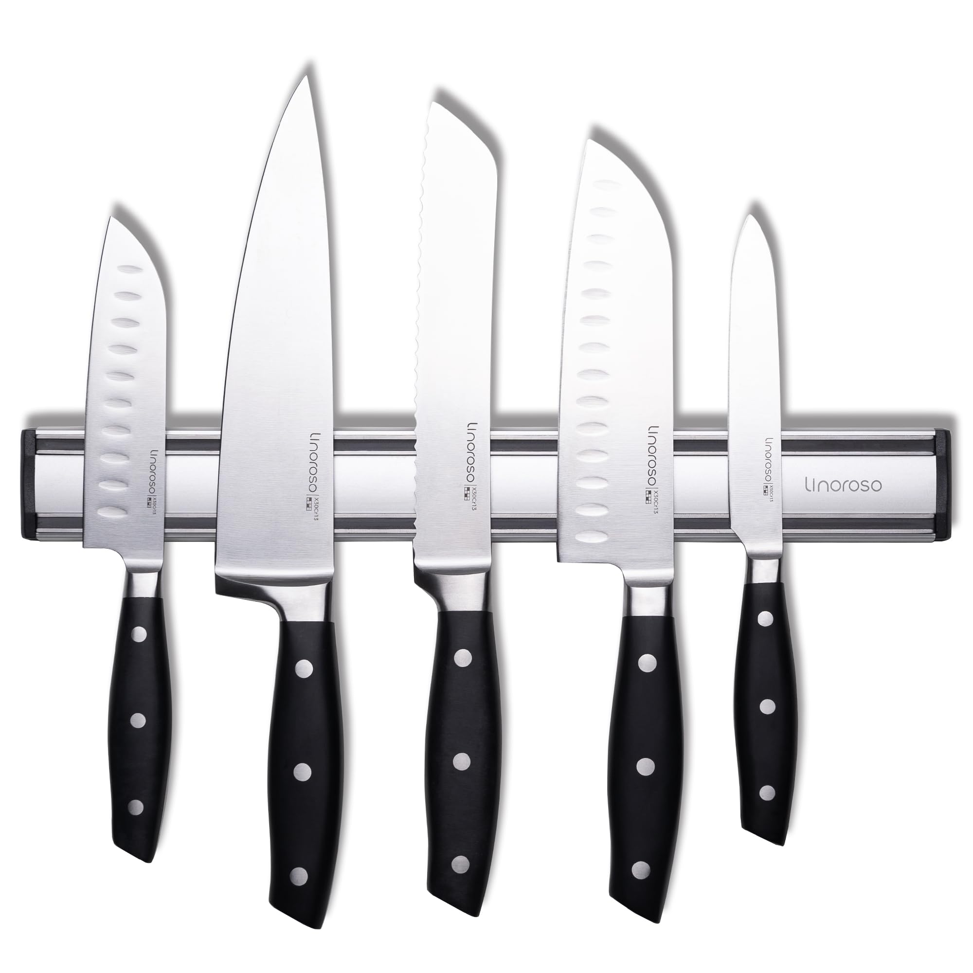 Linoroso 5-Piece German Stainless Steel Knife Set with Magnetic Holder