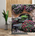 Jolof Store 3D Garden Shower Curtain – Red Floral Stone Wall Polyester