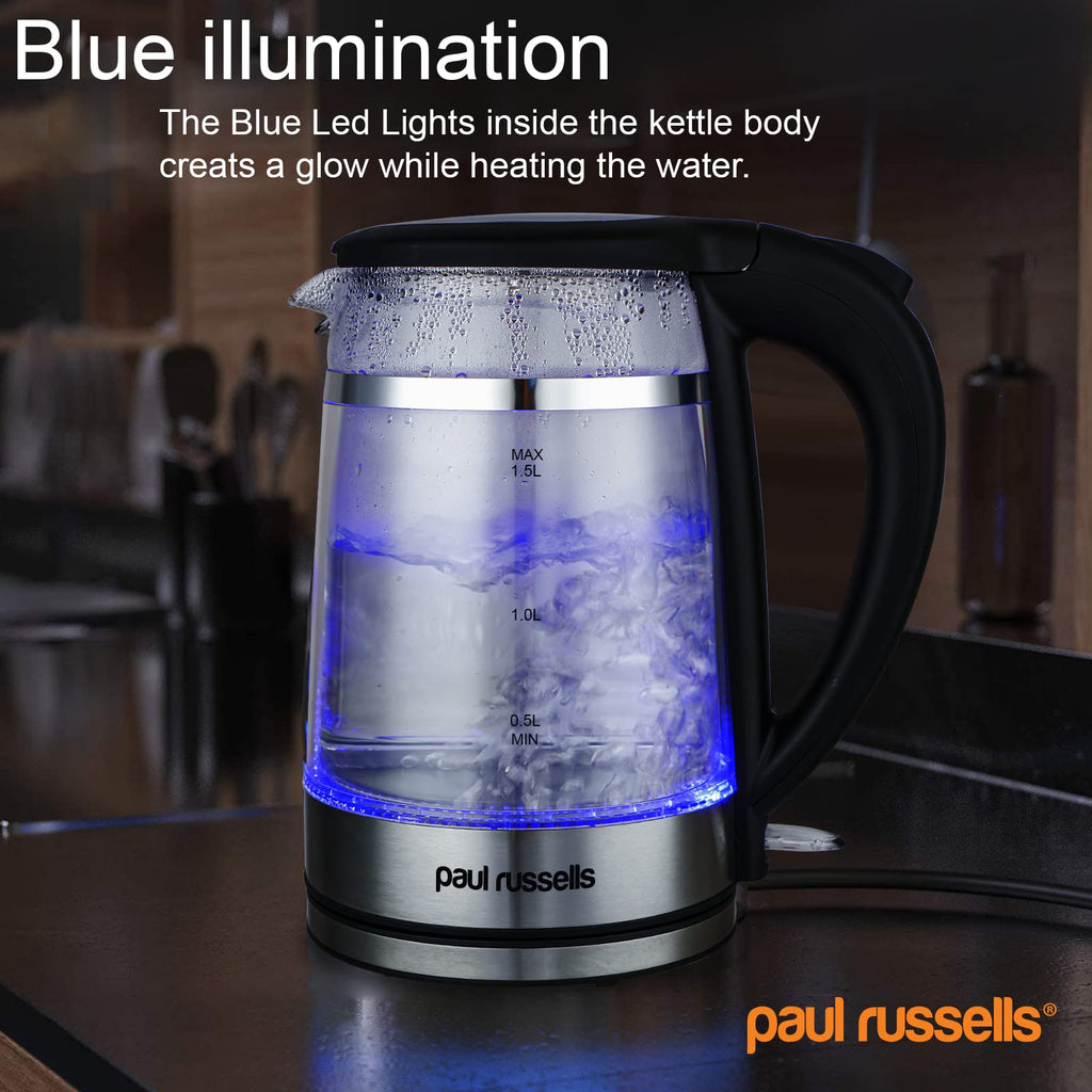 Paul Russells Electric Kettle | 1.5L Glass & Stainless Steel | 3000W