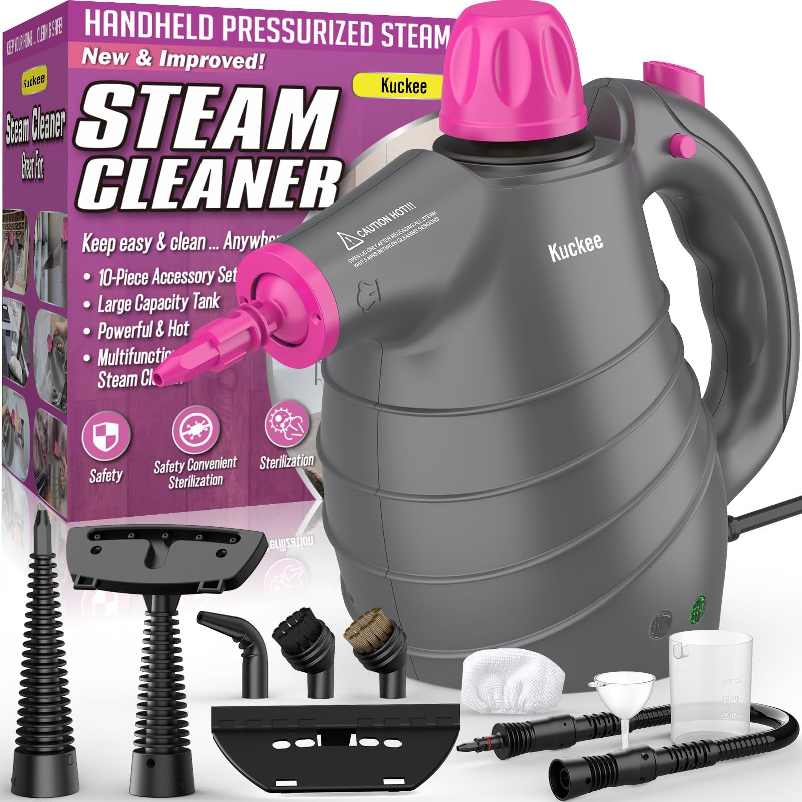 Handheld Steam Cleaner | Portable 10-Piece Accessory Kit