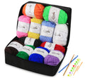 Ilauke 12 x 50g Acrylic Knitting Yarn Kit with Hooks and Storage Bag