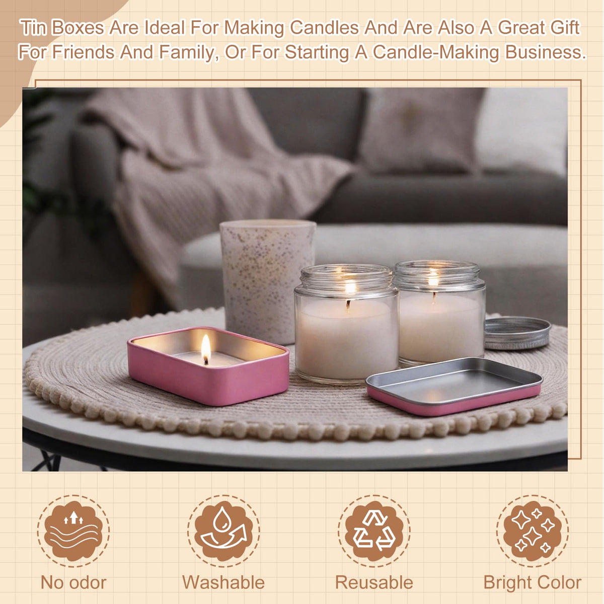 sourcing map 2Pcs Metal Tin Box Container, 3.7x2.4x0.9 Rectangular Empty Box with Self Adhesive Colored Stickers - image 4