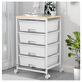 SYKIARIOL 4-Drawer Rolling Storage Cart with Wooden Top | Bright White