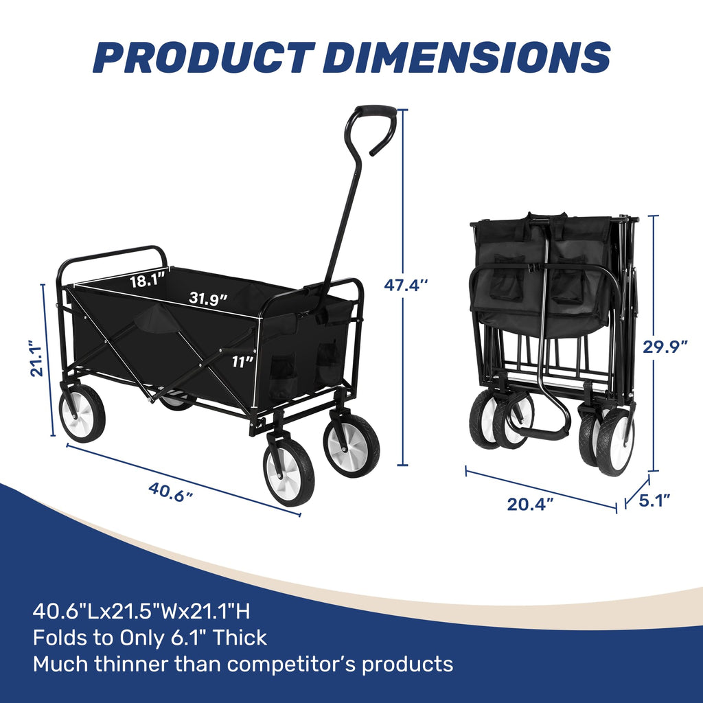 YSSOA Folding Garden Cart PRO - Heavy Duty 100kg Collapsible Wagon, Black