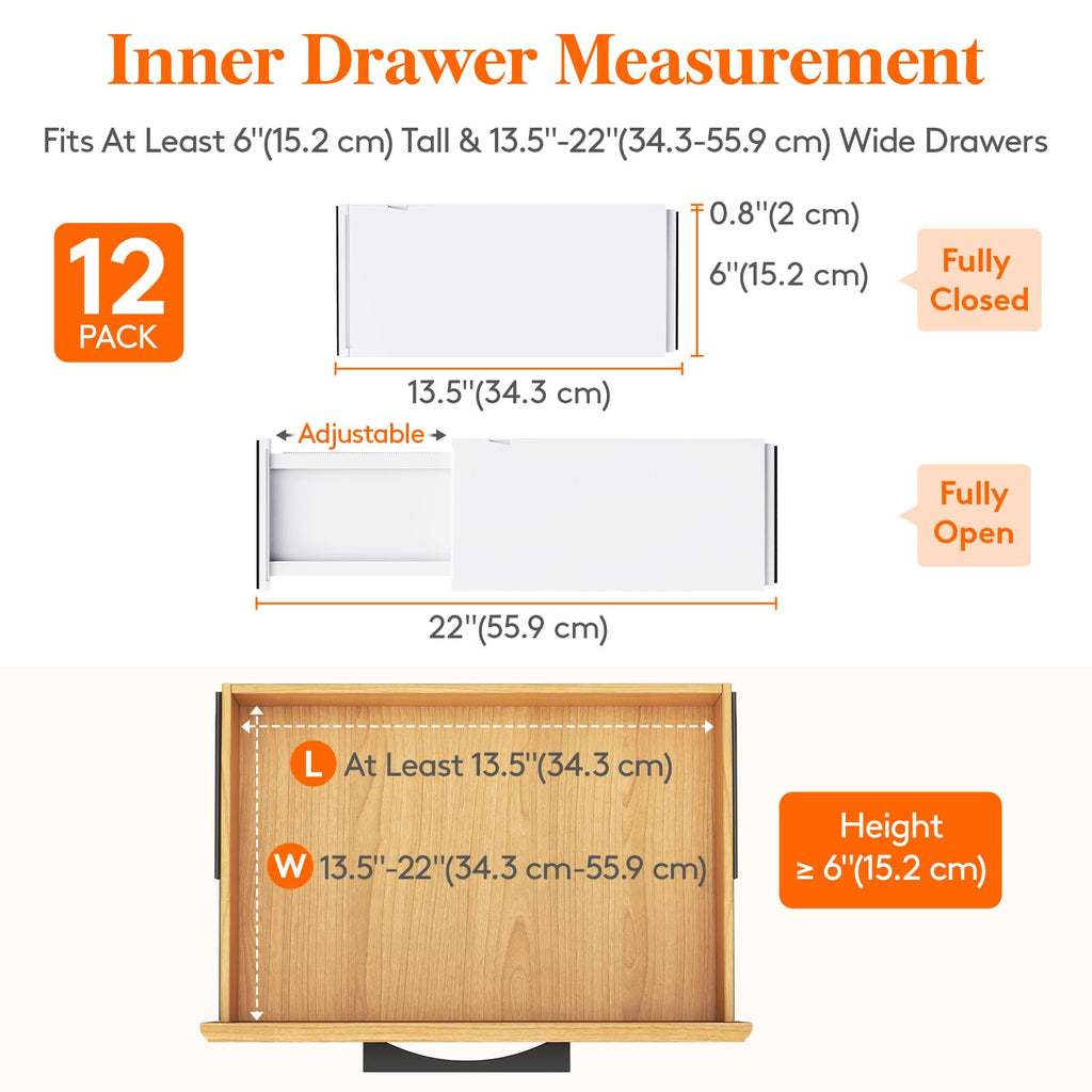 Lifewit 12 Pack Adjustable Drawer Dividers – 6" High Expandable Organizers