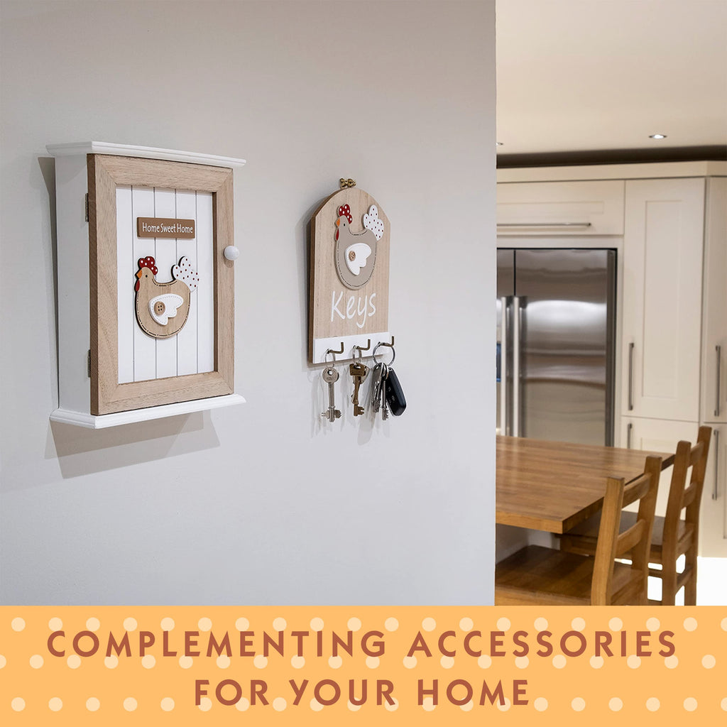 SPOTTED DOG GIFT COMPANY Key Box Wall Mounted Wooden Key Cupboard Cabinet with 6 Hooks for Hallway, Decorative Chicken Themed Home Décor - image 5