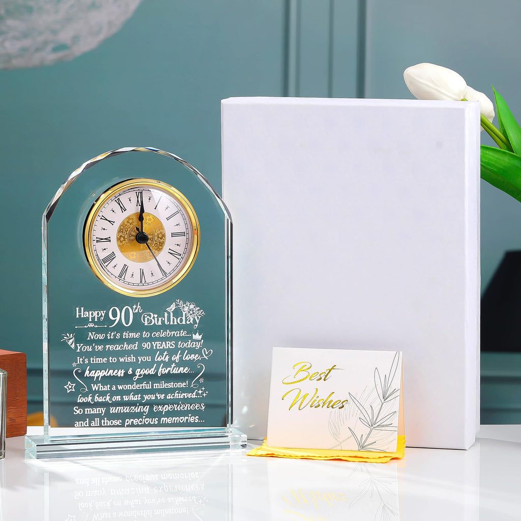 Jolof Store 90th Birthday Glass Keepsake Clock – Milestone Gift for Seniors