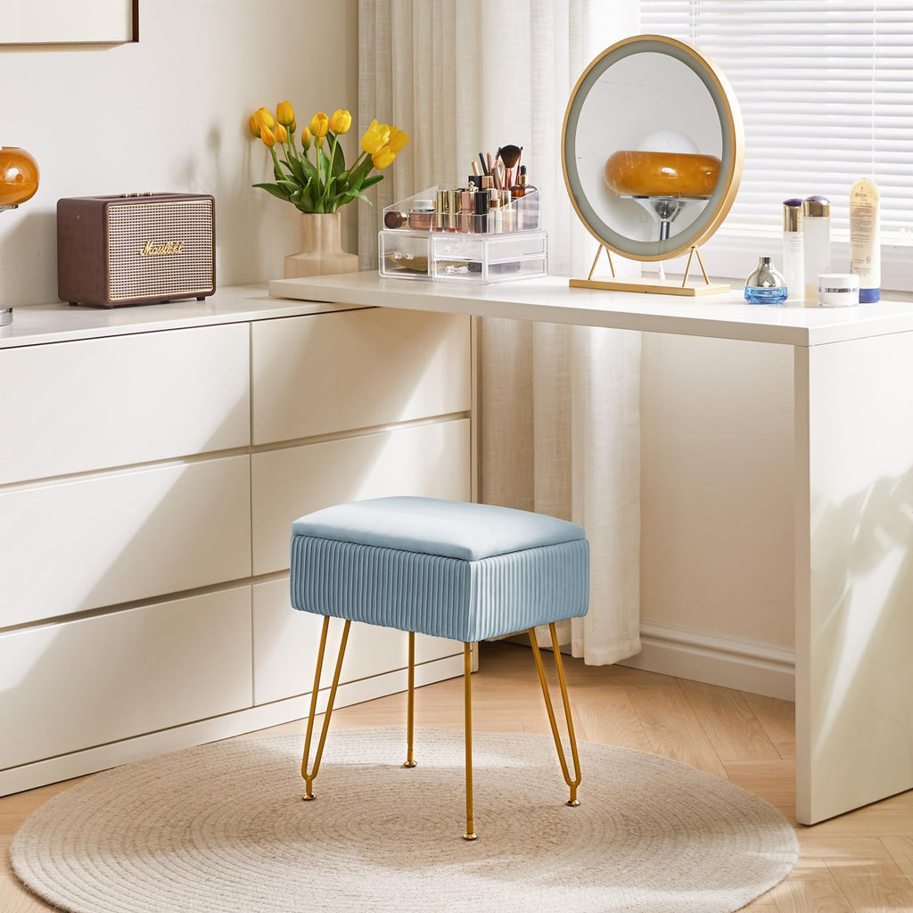 YMYNY Velvet Storage Ottoman | Pink Vanity Stool with Metal Legs