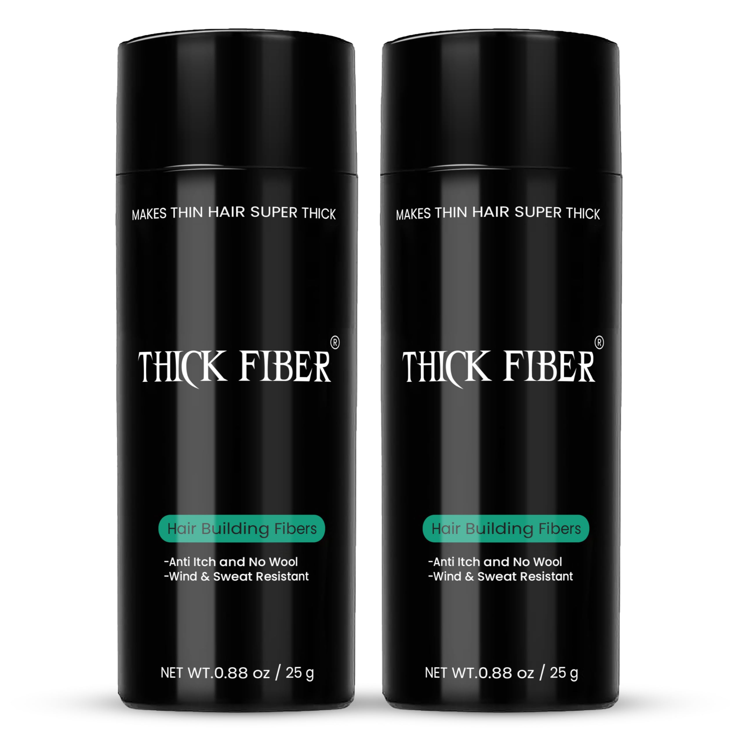 THICK FIBER Hair Fibres for Thinning Hair - Black Keratin Powder (Pack of 2)
