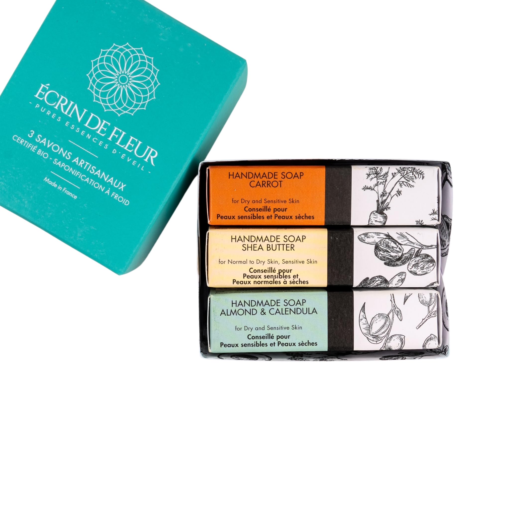Écrin de Fleur Organic Artisanal Soap 3-Pack | Shea Butter & Carrot