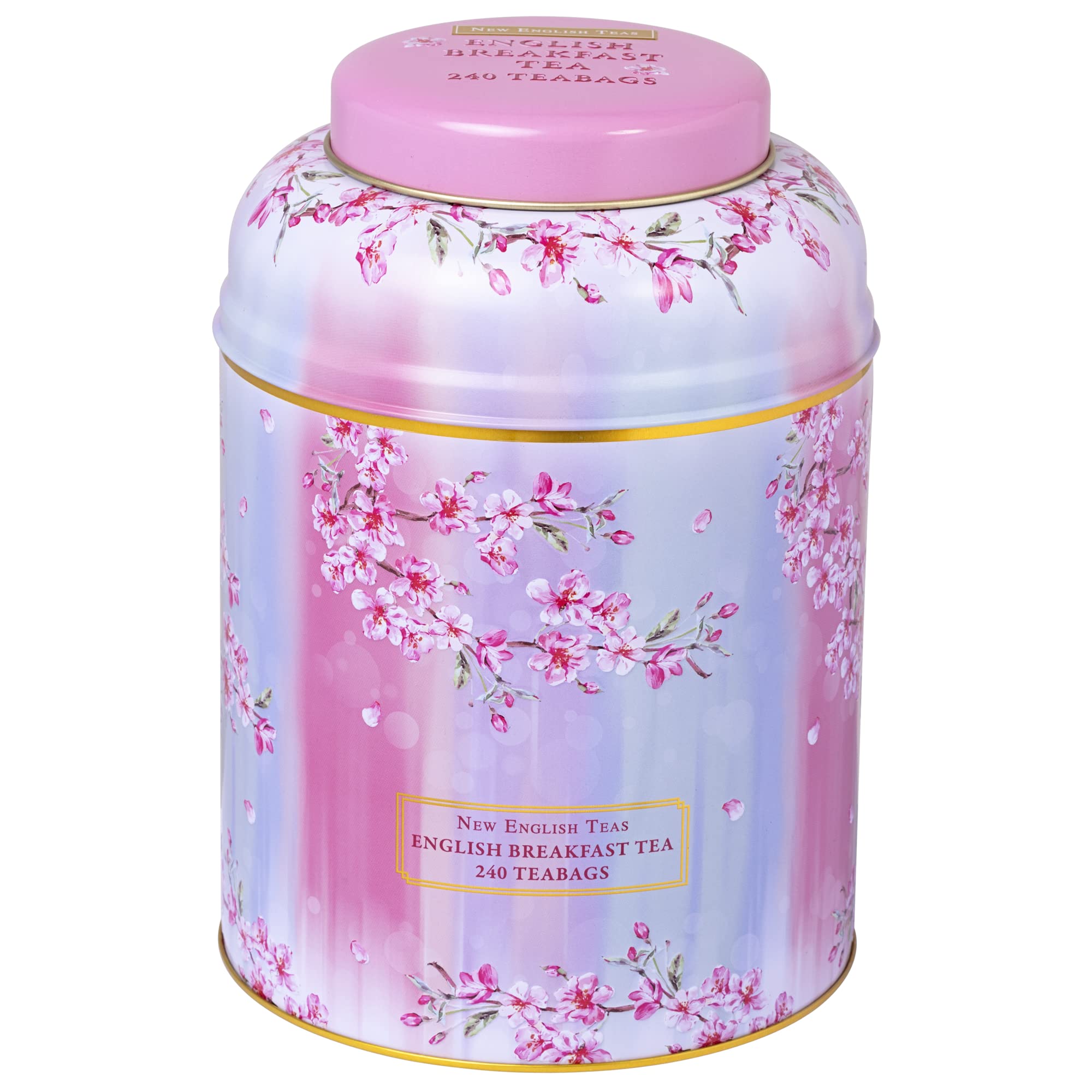 New English Teas English Breakfast Tea Caddy – Cherry Blossom Tin (240ct)