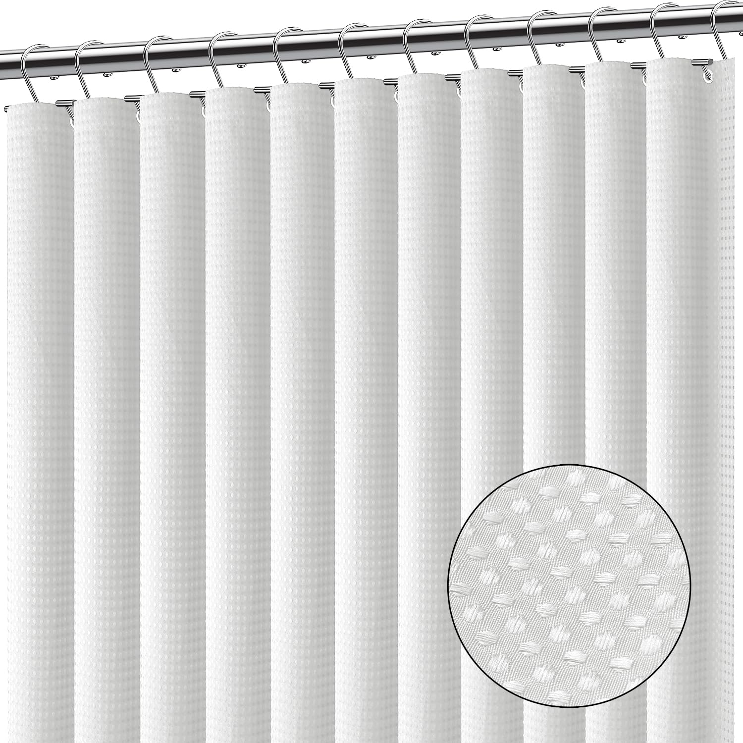 Clara Clark Waffle Weave Shower Curtain – White Heavyweight Fabric