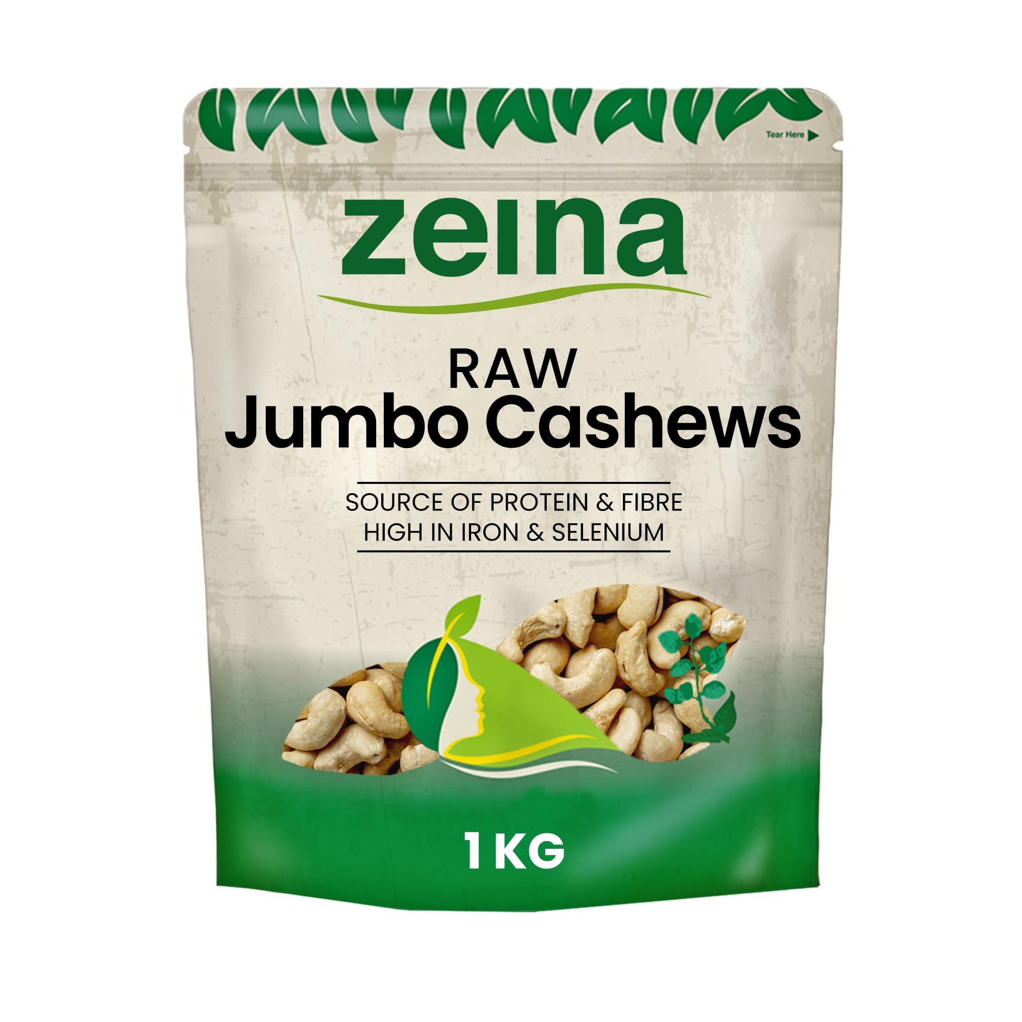 Zeina Jumbo Raw Cashew Nuts | 1kg Resealable Bag | High Protein