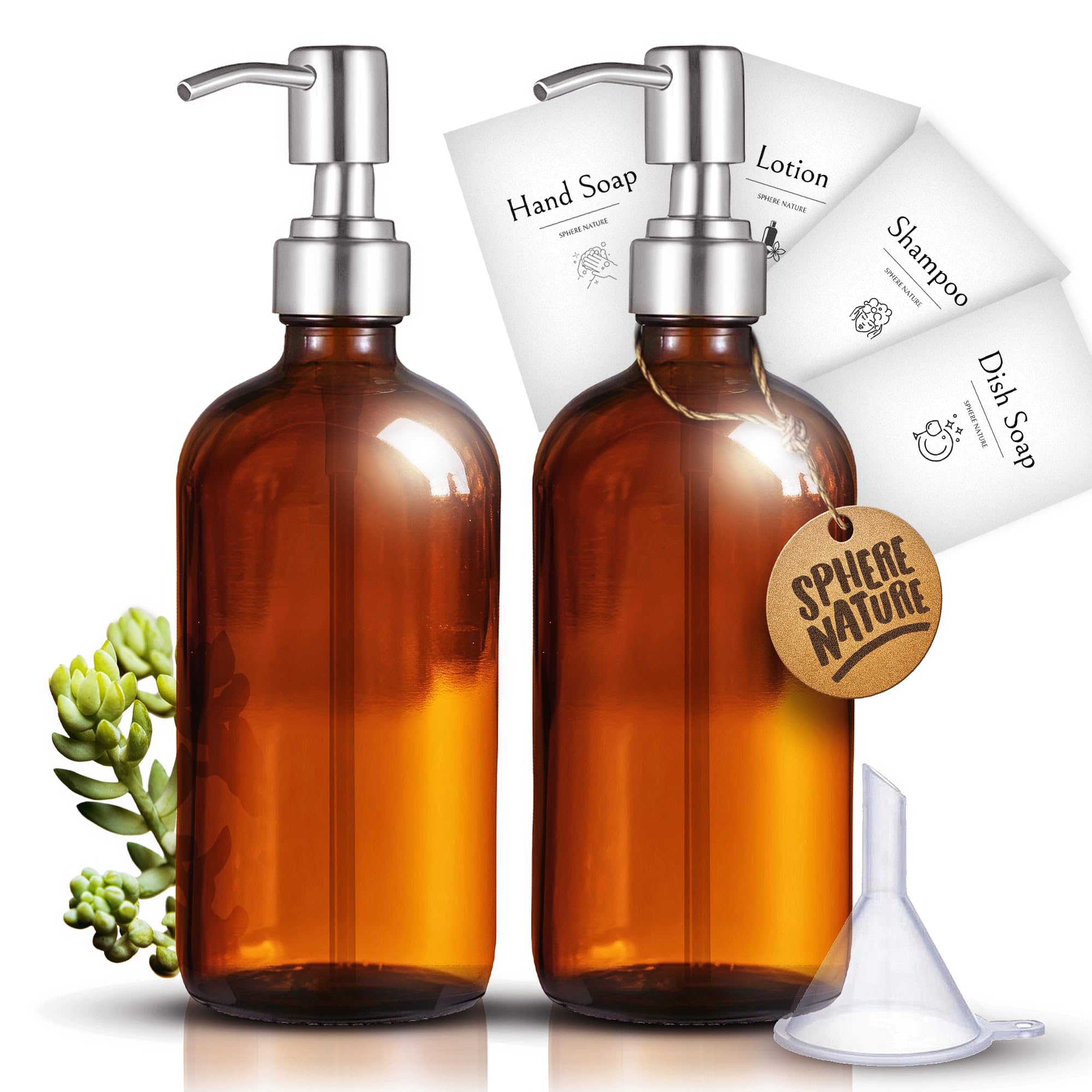 Amber Glass Soap Dispenser Set – 500ml with Stainless Pump