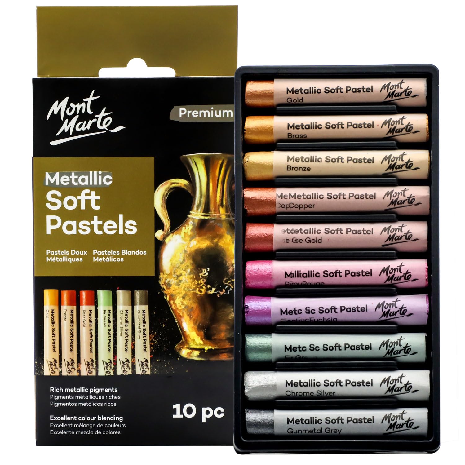 Mont Marte Metallic Soft Pastels - 10 Premium Assorted Art Colours