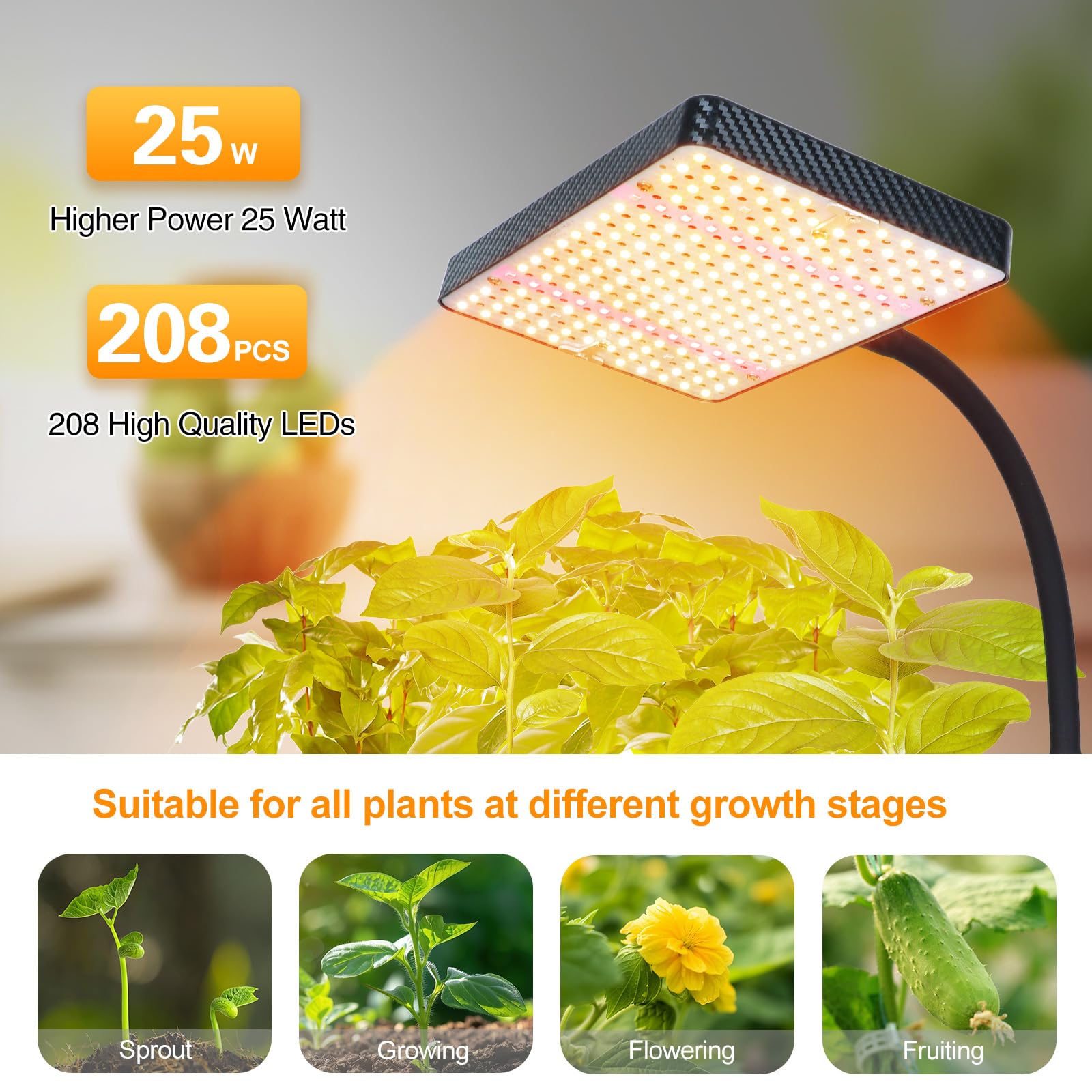 FECiDA Full Spectrum LED Grow Light with Stand | 2000LM Stepless Dimming